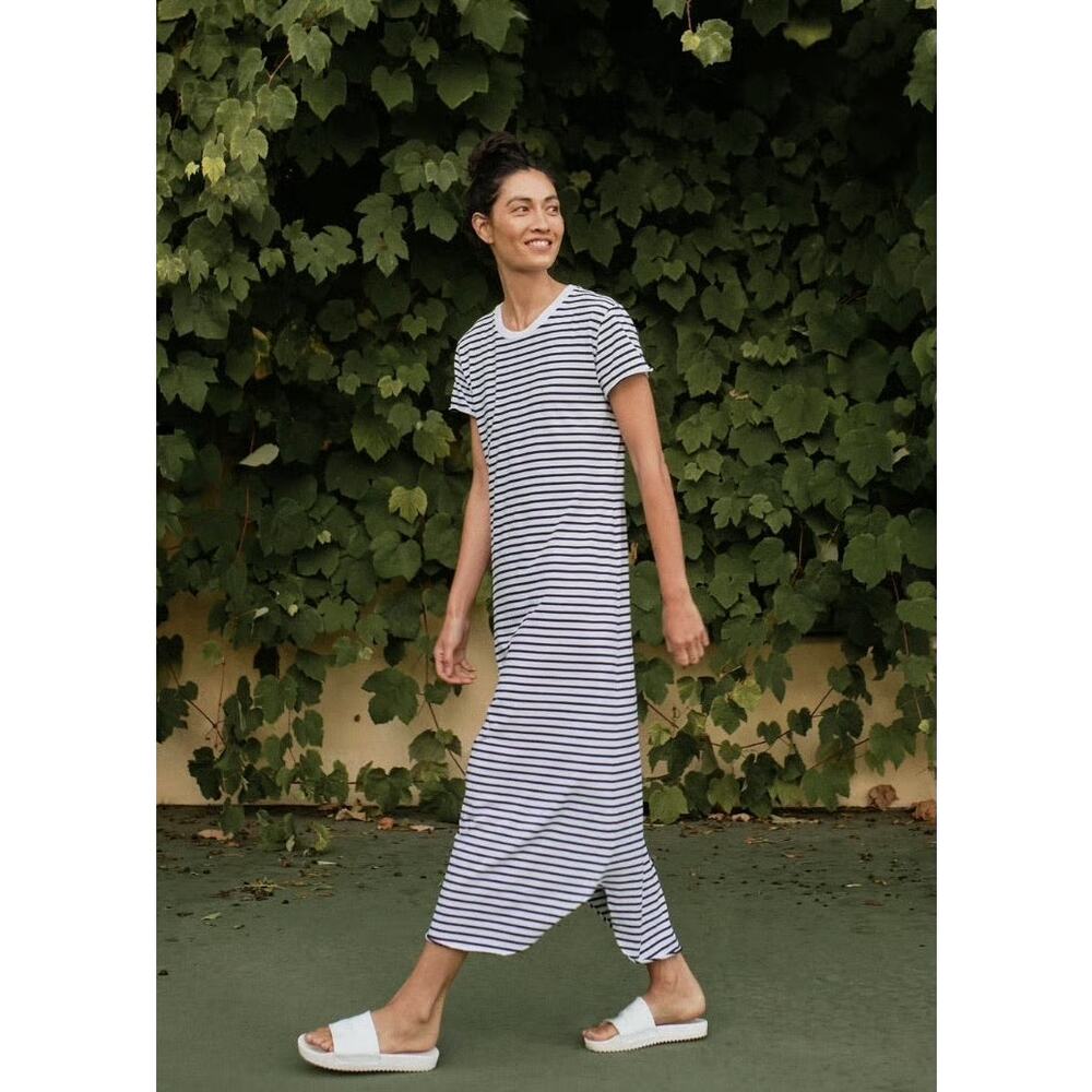 Frank & Eileen Harper Perfect Tee Maxi Dress Navy & White Heritage Jersey XL